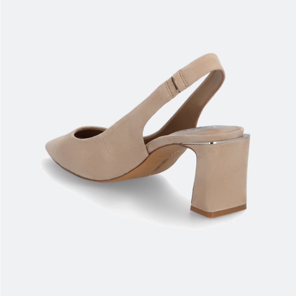 Vince Camuto Taupe Suede Slingback Block Heel Pumps - Picture 3 of 9